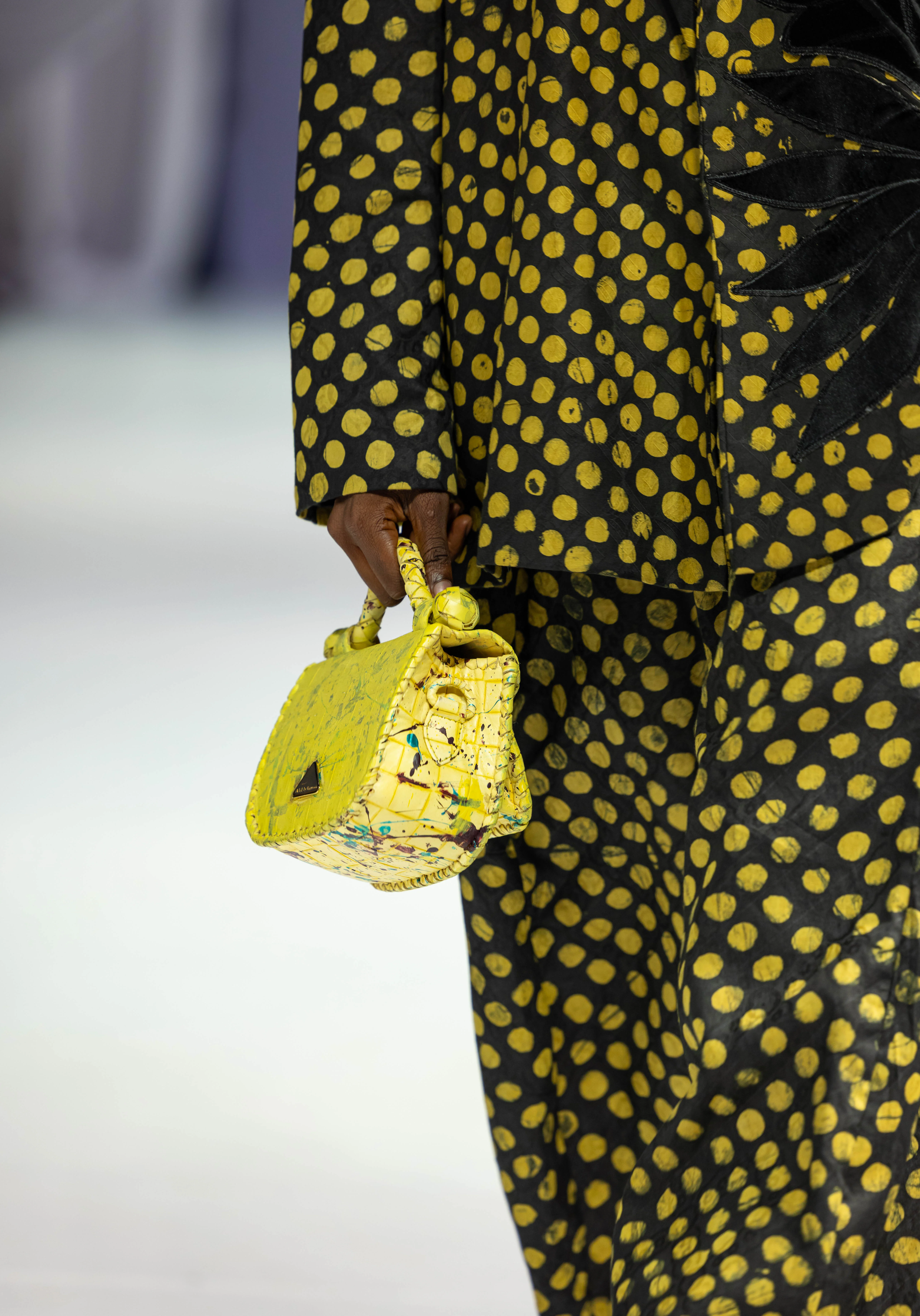 Detailed Lanre Da Silva hand-painted textile and handbag