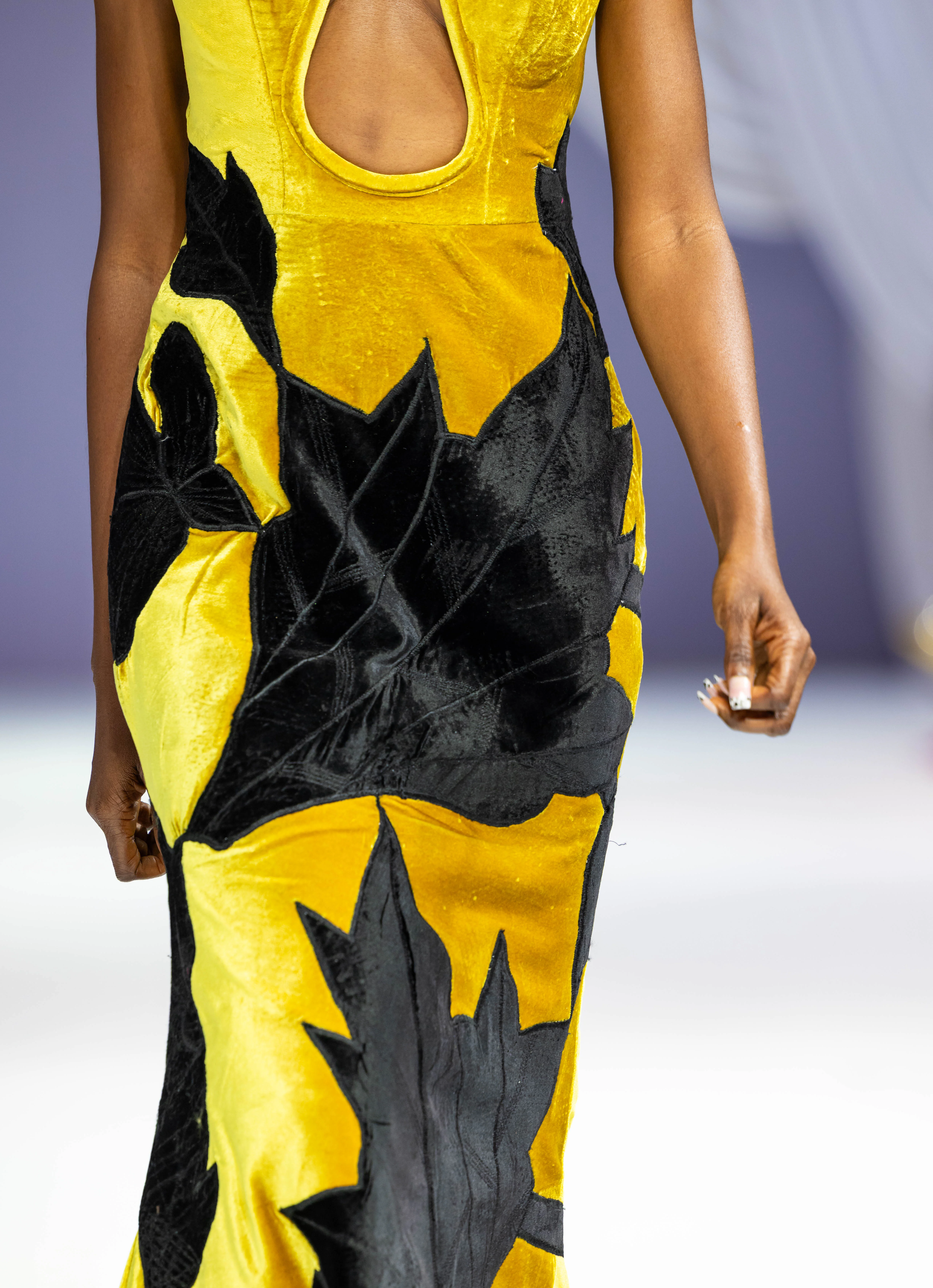 gold velvet column gown view 2
