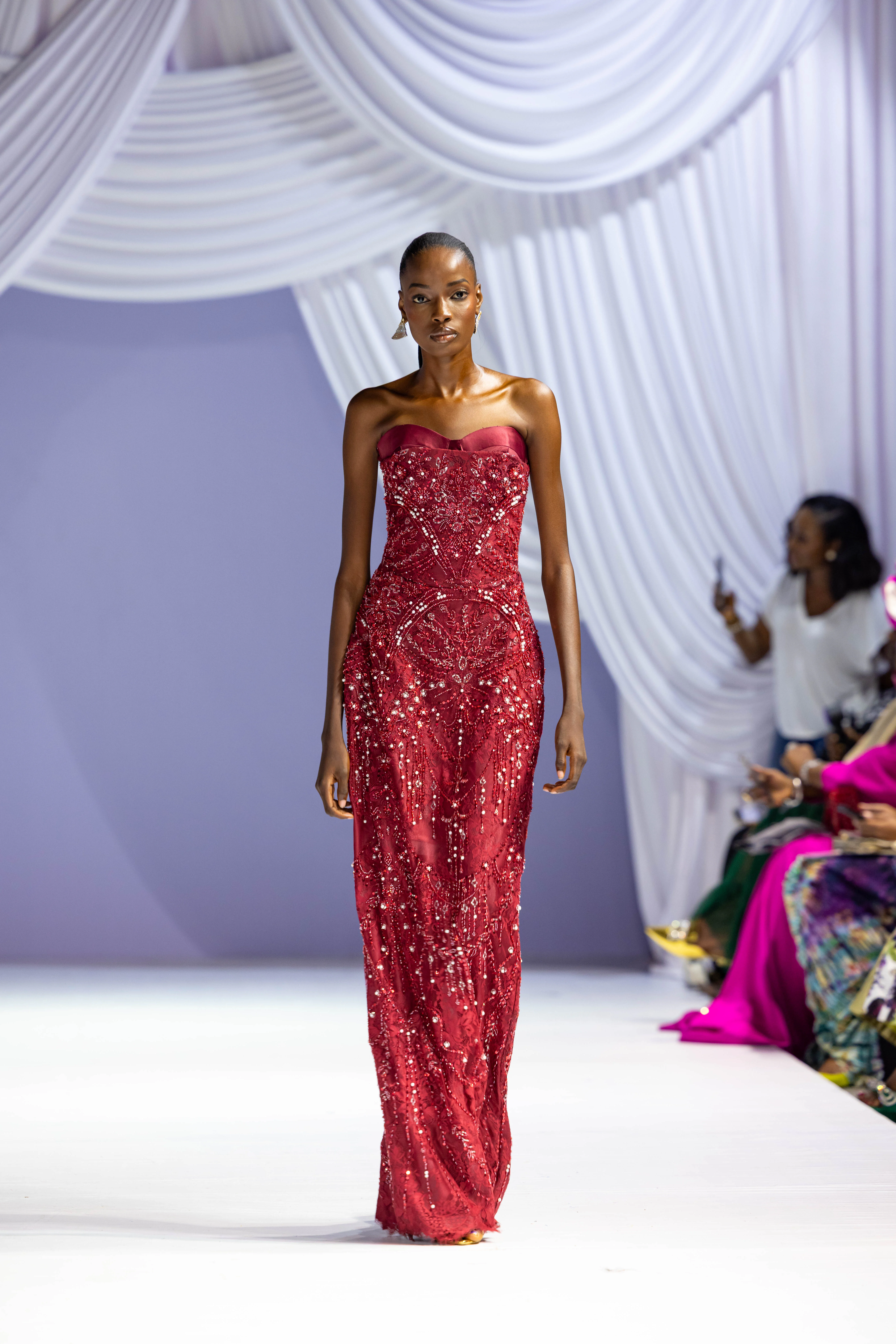 crimson embellished gown view 1