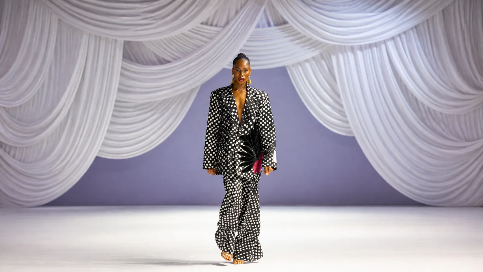 Lanre Da Silva black and white dot tailored runway look