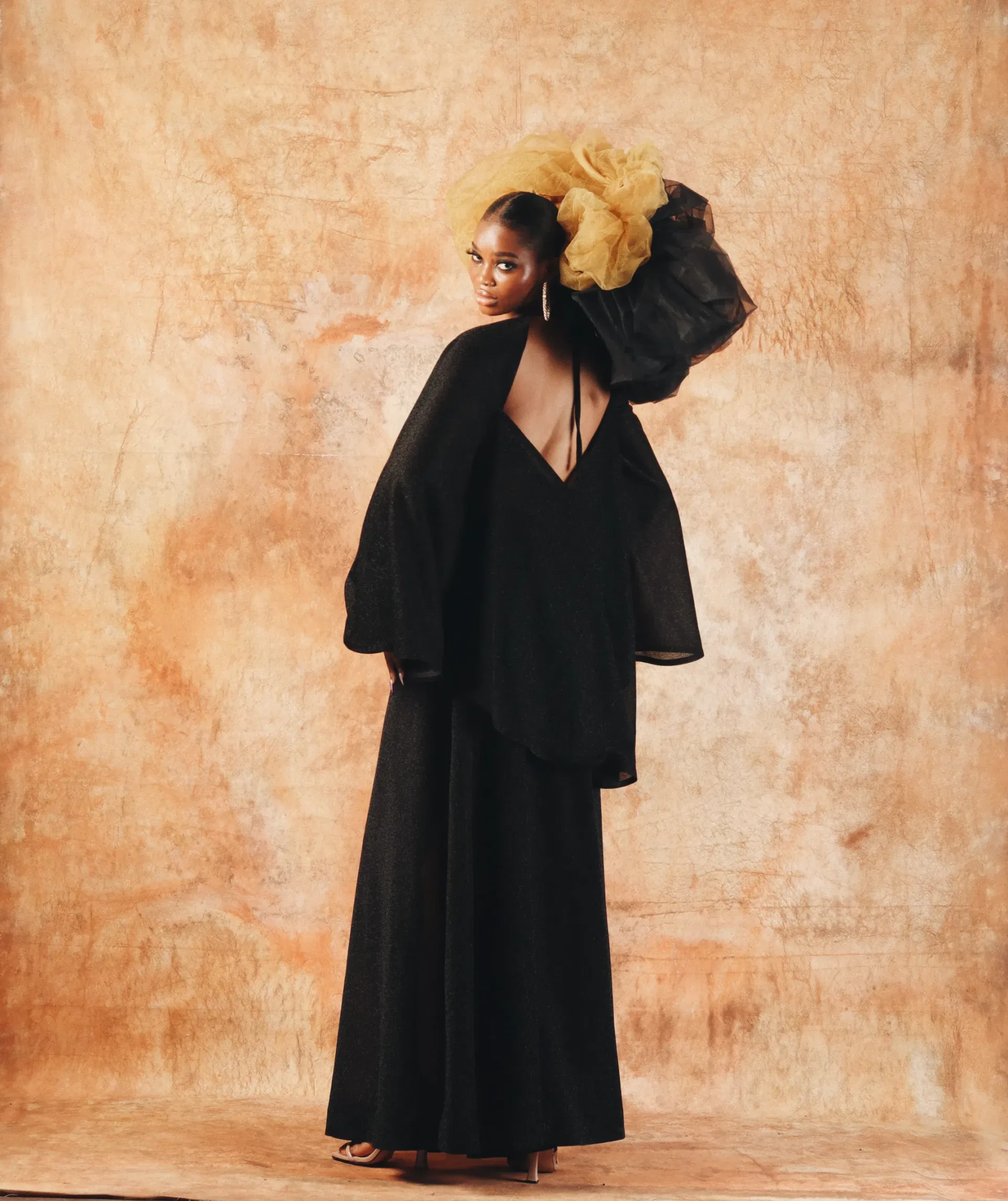 dering black silk maxi dress view 2